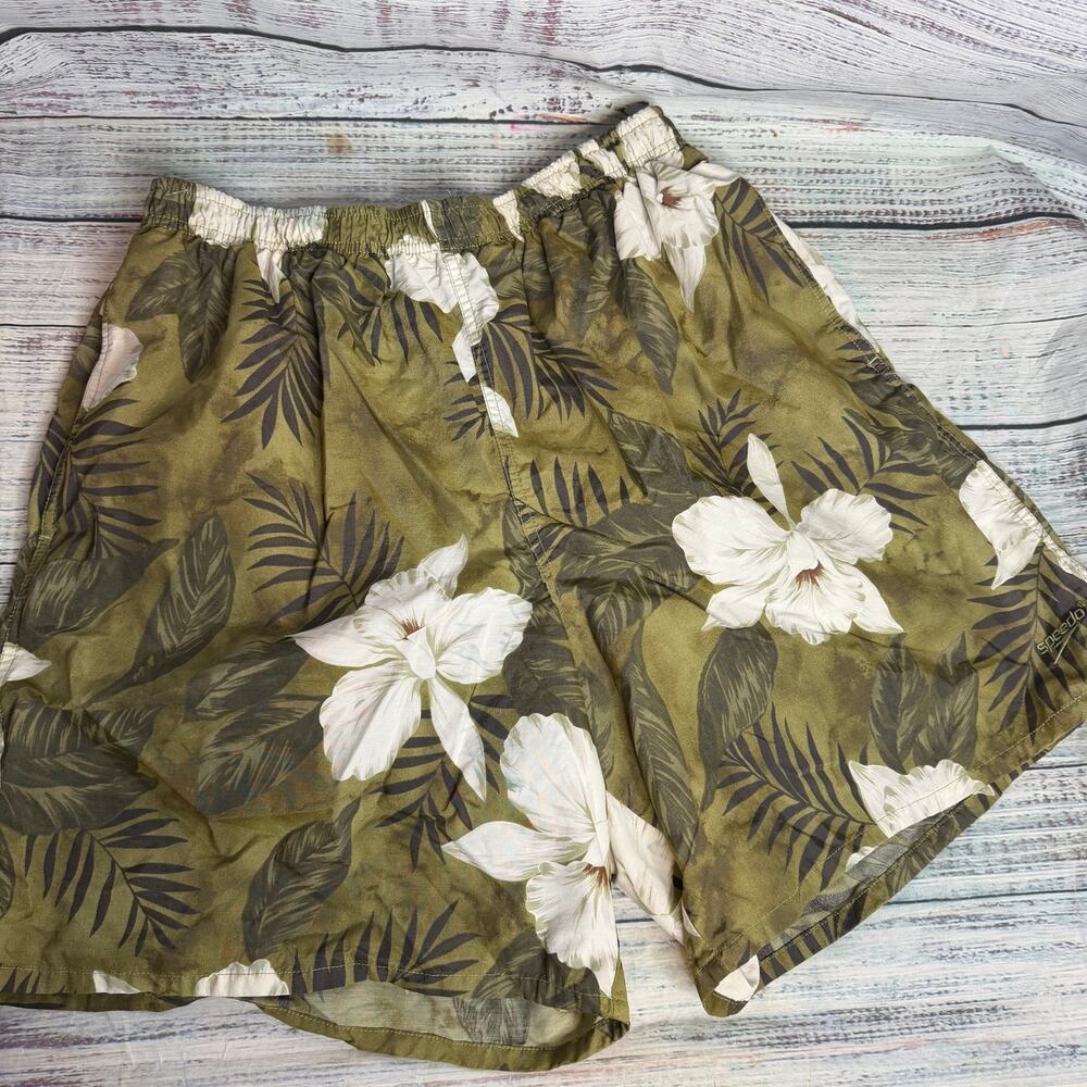 Speedo Vintage Hawaiian Swim Trunks Men’s XL Green Floral Board Shorts